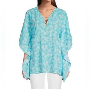 NWT Michael Kors Tropical Floral Poncho Top Size Small To Medium Turquoise